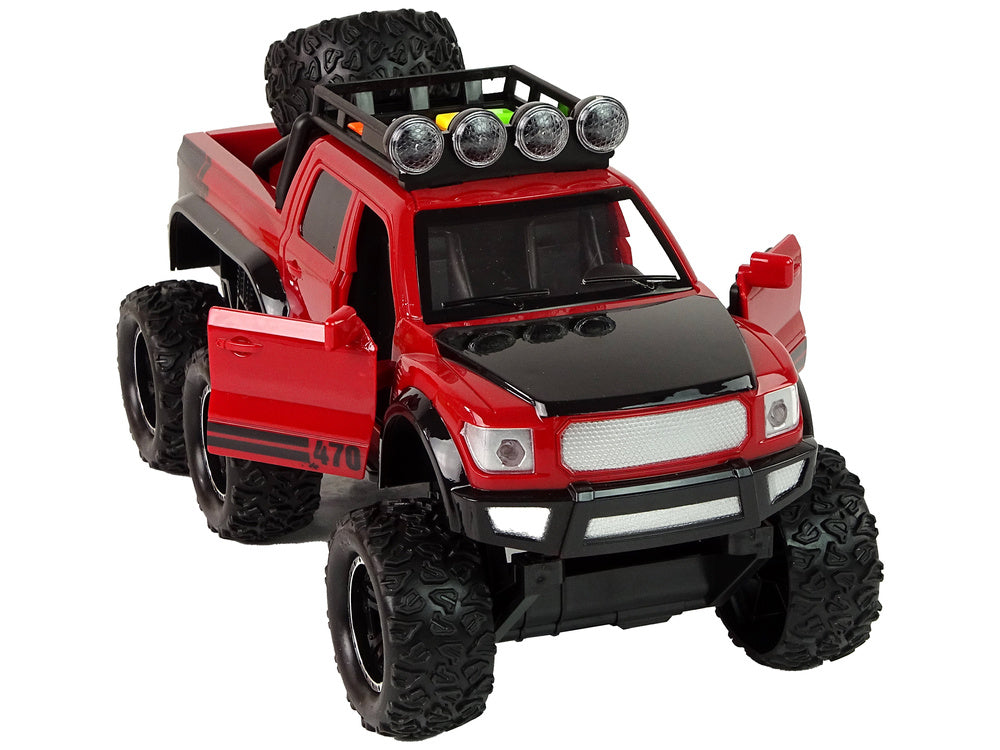 Terénní auto s frikčním pohonem světla zvuky 1:16 červené