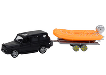 Terénní auto s přívěsem a lodí 14 cm černé oranžové
