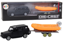 Terénní auto s přívěsem a lodí 14 cm černé oranžové