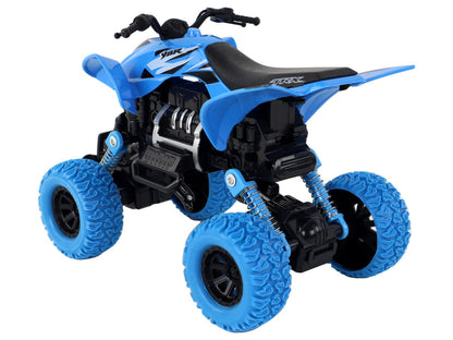 Terénní quad modrý – s gumovými koly a frikčním pohonem