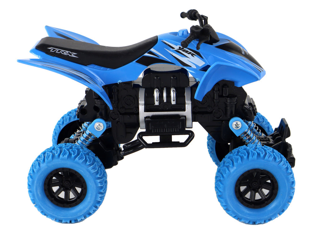Terénní quad modrý – s gumovými koly a frikčním pohonem