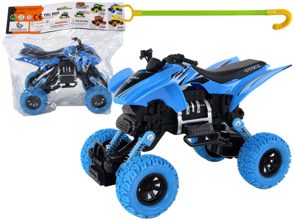 Terénní quad modrý – s gumovými koly a frikčním pohonem