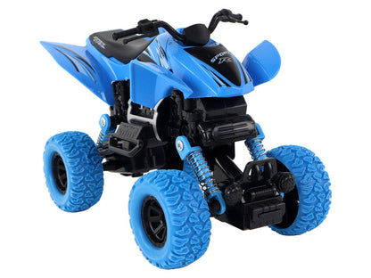 Terénní quad modrý – s gumovými koly a frikčním pohonem
