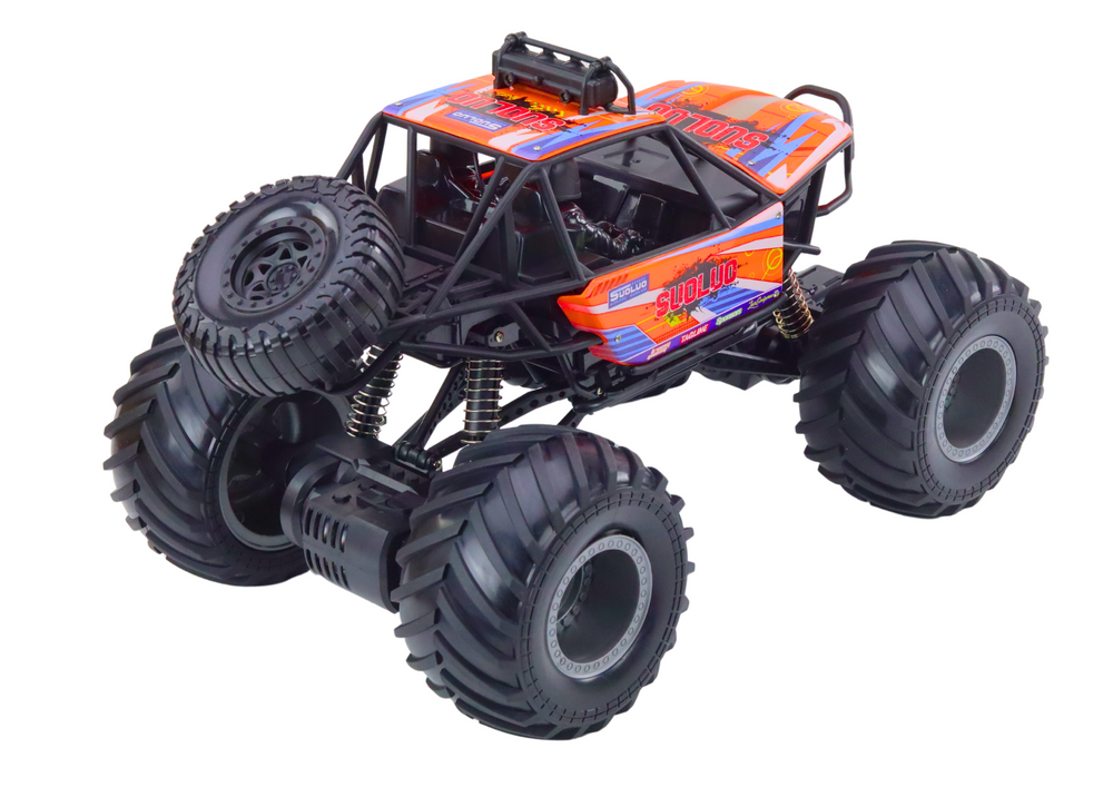 Terénní RC auto s tlumiči 1:8 oranžové – dálkové ovládání