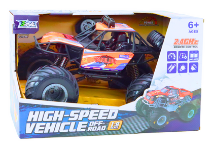 Terénní RC auto s tlumiči 1:8 oranžové – dálkové ovládání