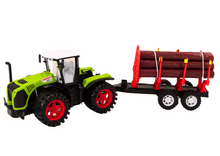 Traktor farmářský s přívěsem na dřevo 9 kmenů zelený