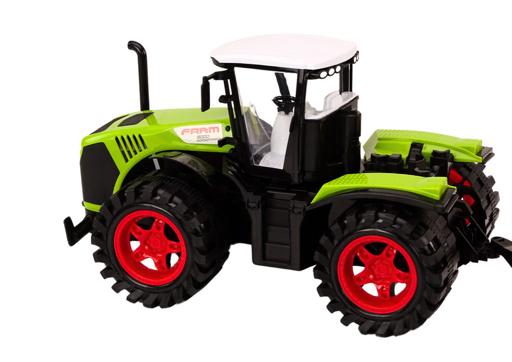 Traktor farmářský s přívěsem na dřevo 9 kmenů zelený
