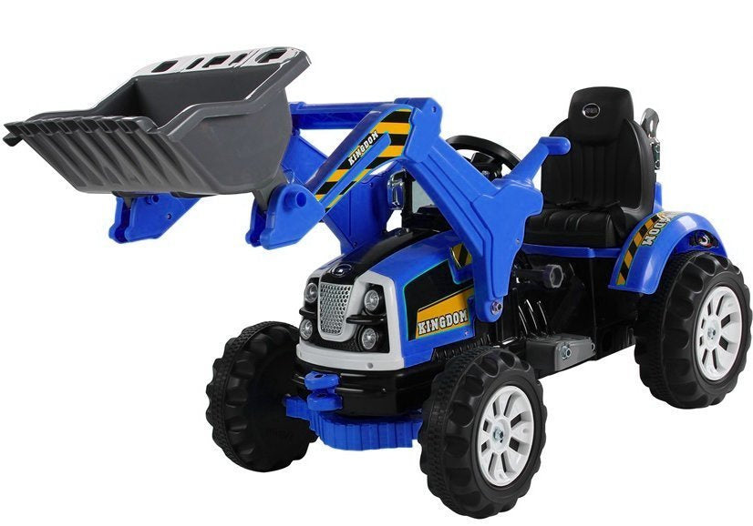 Traktor na akumulator s lžící a kopačkou modrý