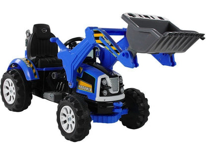 Traktor na akumulator s lžící a kopačkou modrý