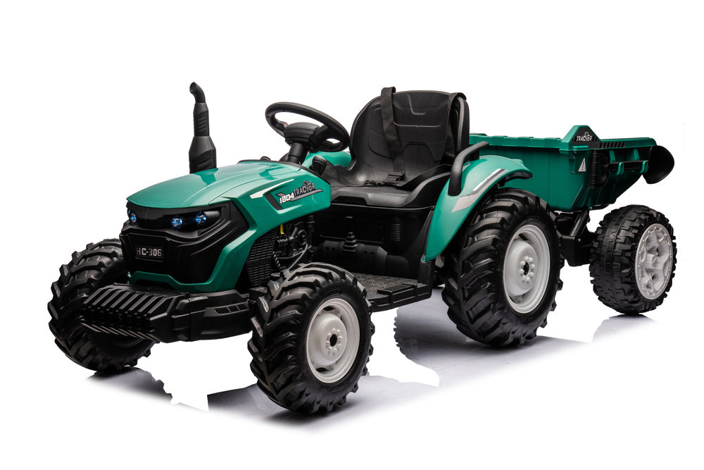 Traktor na akumulátor s přívěsem 24V tmavě zelený HC 306