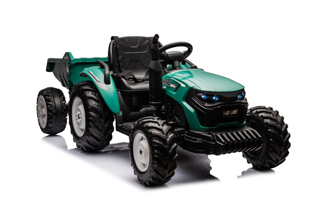 Traktor na akumulátor s přívěsem 24V tmavě zelený HC 306