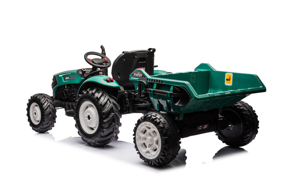 Traktor na akumulátor s přívěsem 24V tmavě zelený HC 306