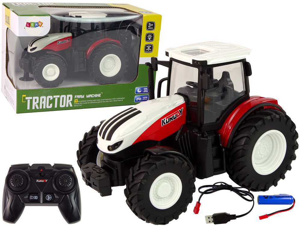 Traktor na dálkové ovládání 1:24 – s pilotem | bílo červený
