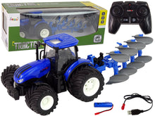 Traktor na dálkové ovládání 1:24 – s pluhem a LED | modrý