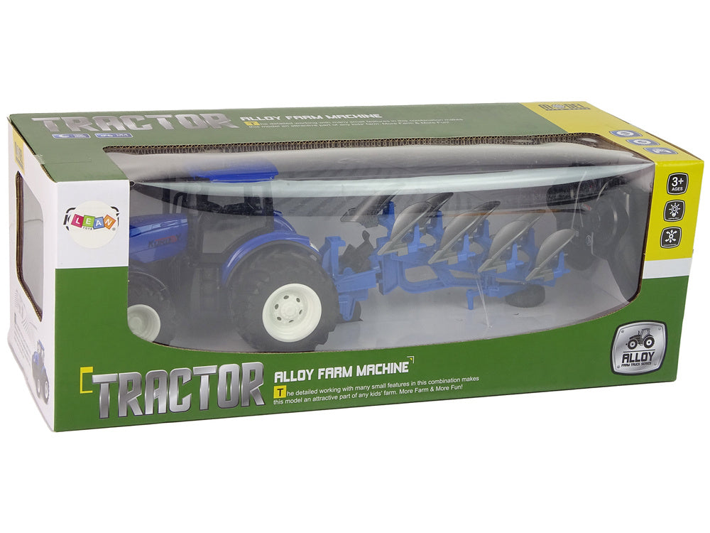 Traktor na dálkové ovládání 1:24 – s pluhem a LED | modrý