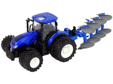 Traktor na dálkové ovládání 1:24 – s pluhem a LED | modrý