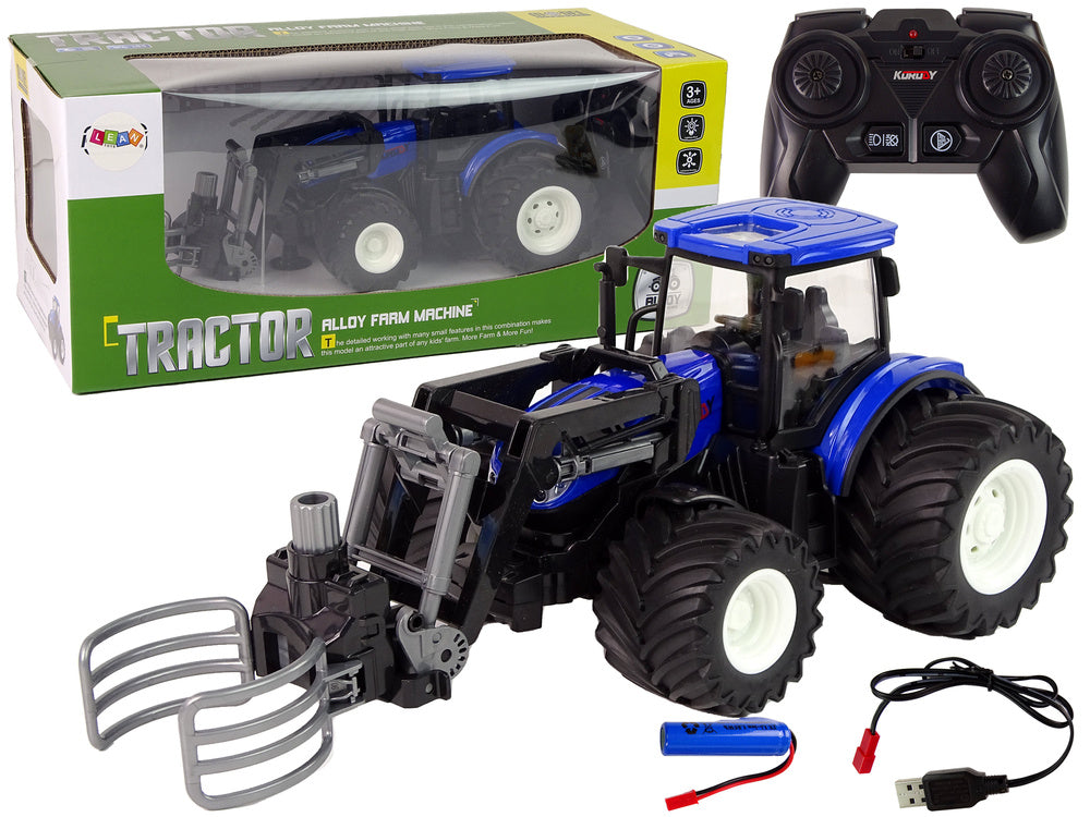 Traktor na dálkové ovládání s chwytákem – modrý