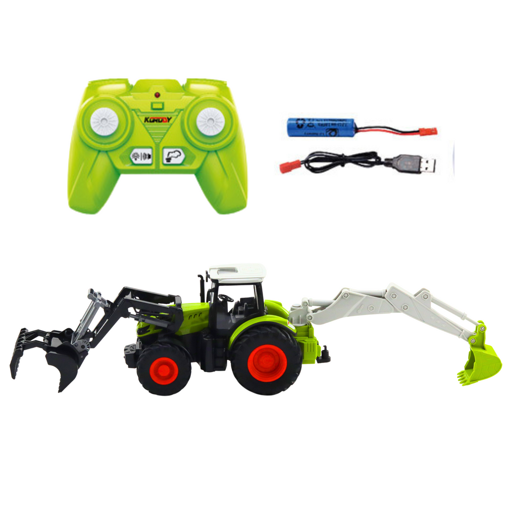Traktor na dálkové ovládání s otočnou lžící a bagrem 2v1 LED