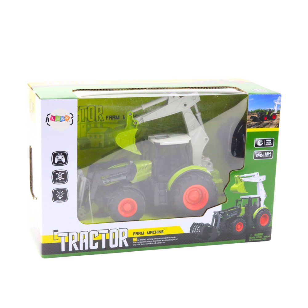 Traktor na dálkové ovládání s otočnou lžící a bagrem 2v1 LED