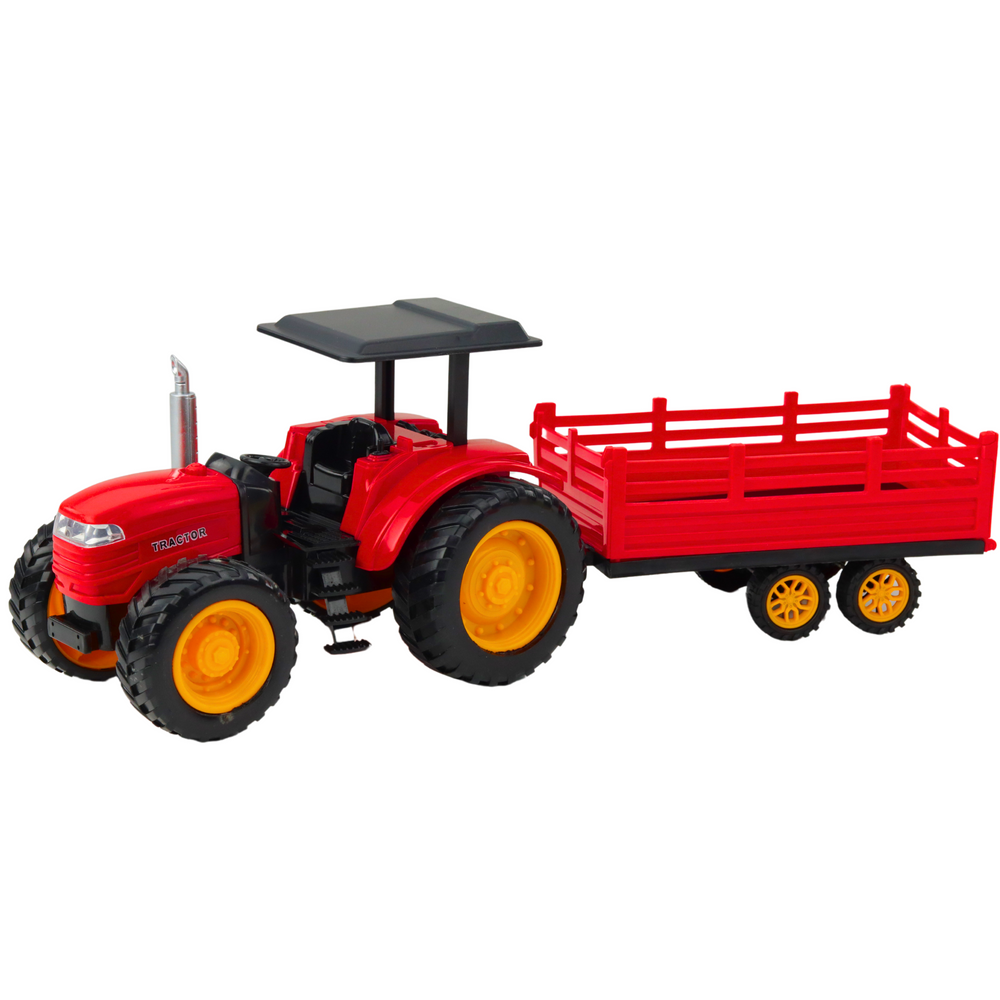 Traktor na dálkové ovládání s přívěsem a LED světly červený