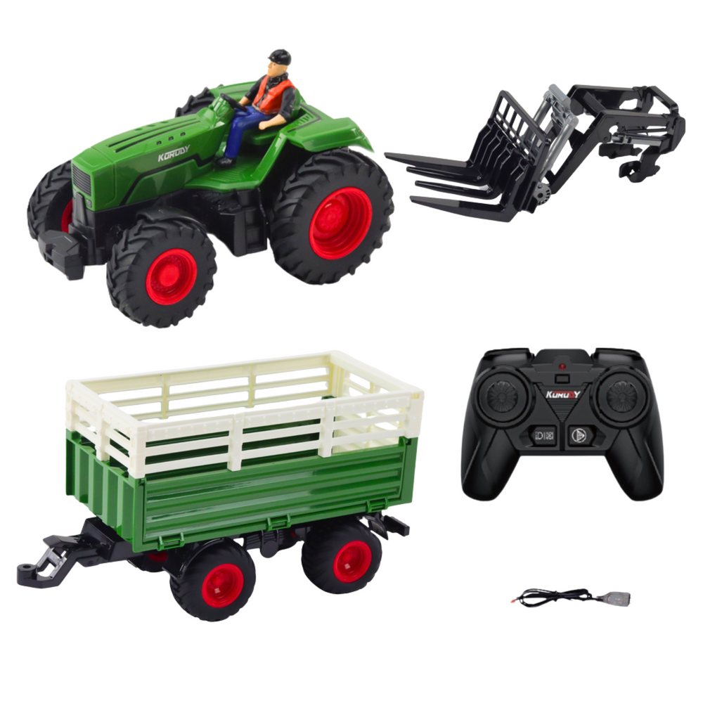 Traktor na dálkové ovládání s přívěsem a vidlemi RC 2.4G