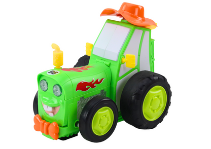 Traktor na dálkové ovládání skákající s akrobacemi zelený