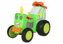 Traktor na dálkové ovládání skákající s akrobacemi zelený