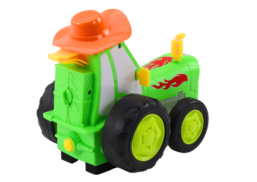 Traktor na dálkové ovládání skákající s akrobacemi zelený
