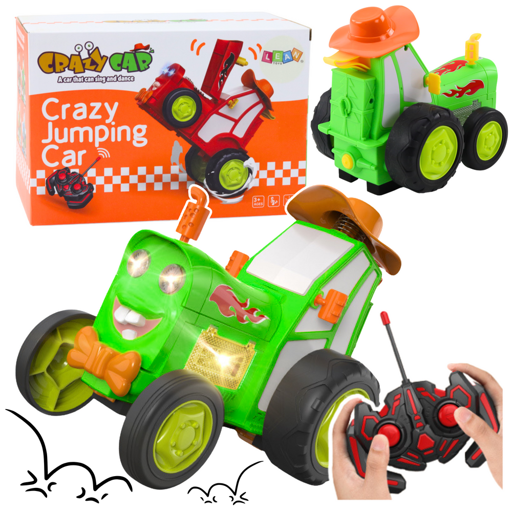 Traktor na dálkové ovládání skákající s akrobacemi zelený