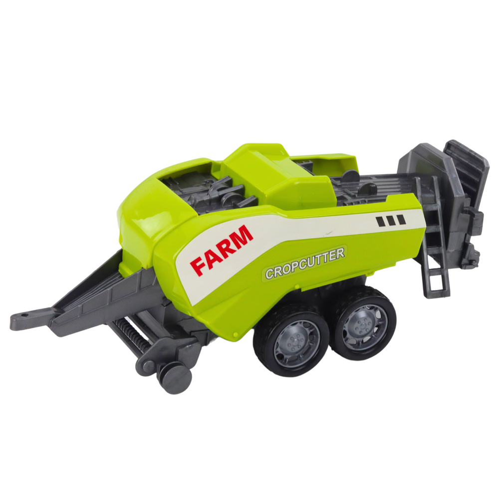 Traktor s nakladačem a lisem na slámu – červený