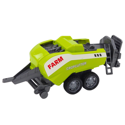 Traktor s nakladačem a lisem na slámu – červený