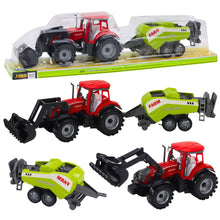 Traktor s nakladačem a lisem na slámu – červený