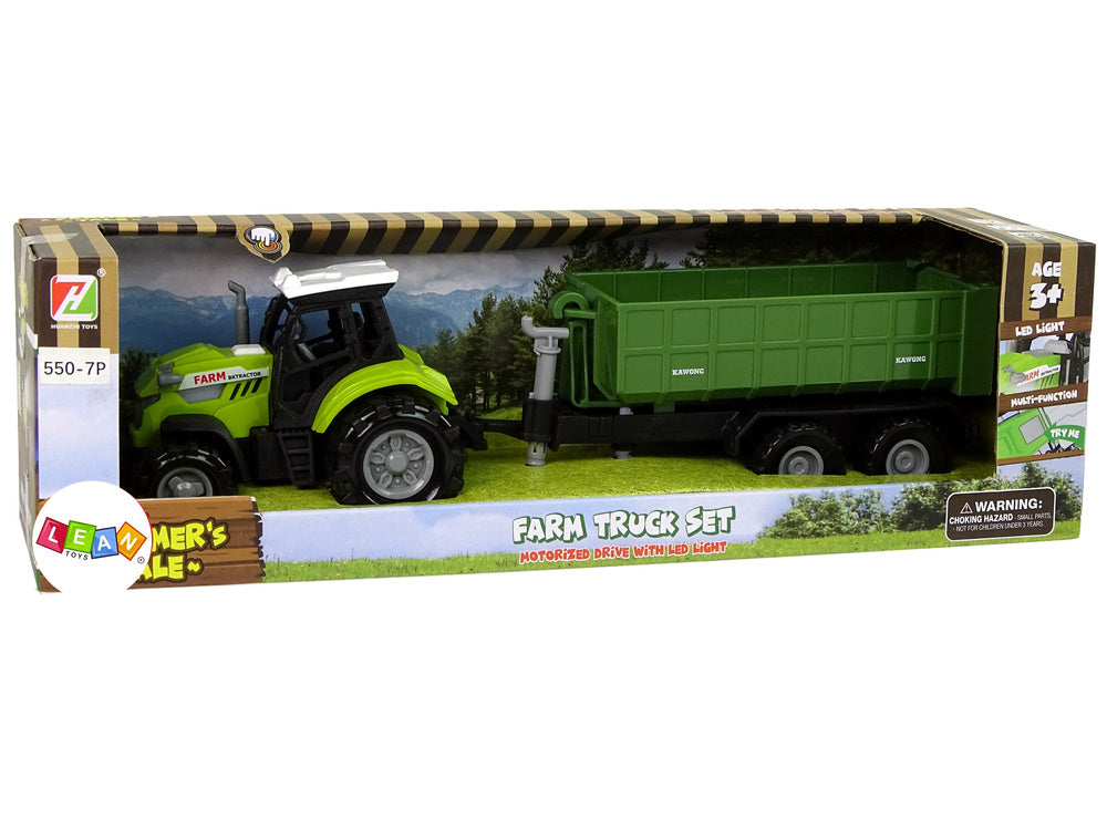 Traktor s odpojitelným přívěsem a zvuky zelený