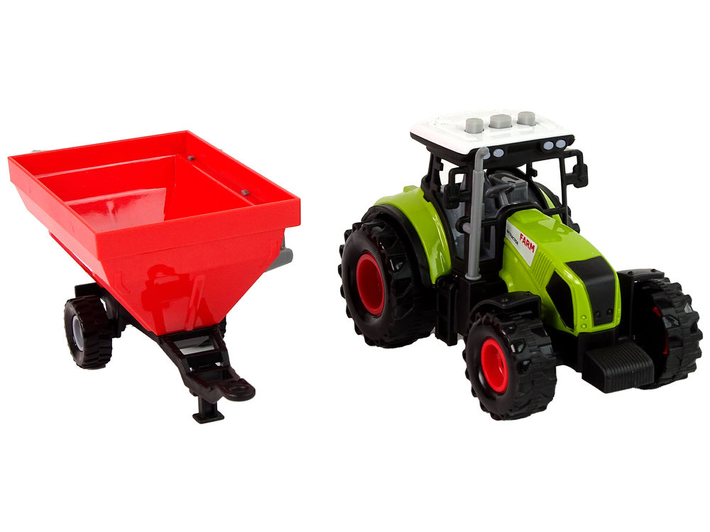 Traktor s odpojitelným přívěsem na obilí se zvuky a světly zelený