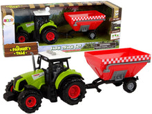 Traktor s odpojitelným přívěsem na obilí se zvuky a světly zelený