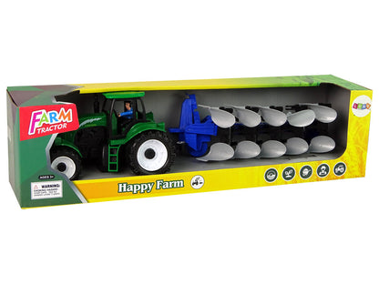 Traktor s pluhem plastový farma zelený modrý 42 cm