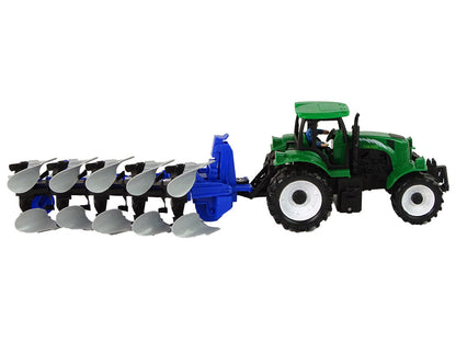 Traktor s pluhem plastový farma zelený modrý 42 cm