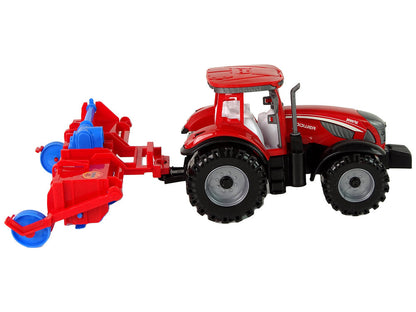 Traktor s pluhem třecí pohon červený plastový 22cm