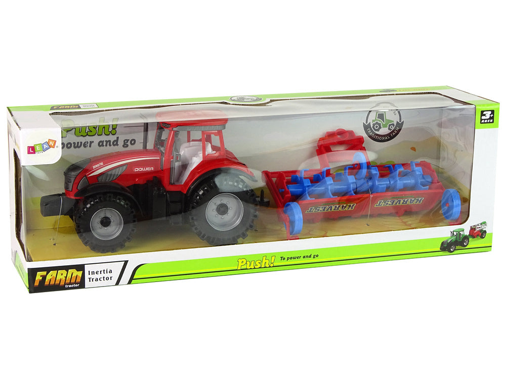 Traktor s pluhem třecí pohon červený plastový 22cm