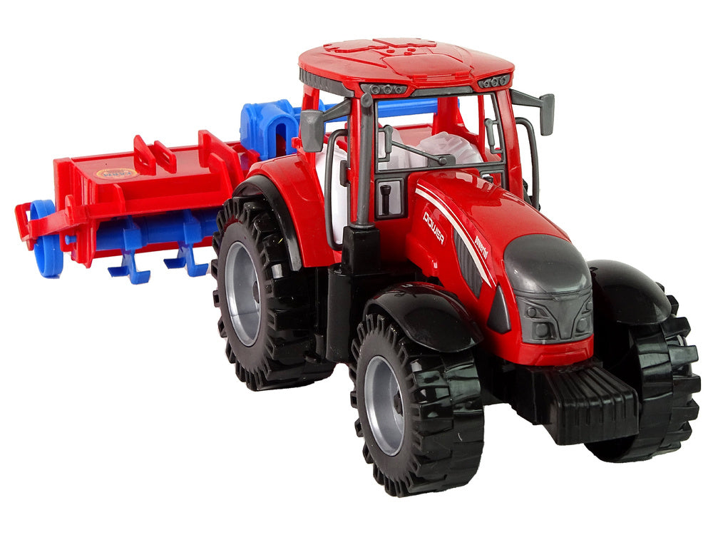 Traktor s pluhem třecí pohon červený plastový 22cm