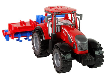 Traktor s pluhem třecí pohon červený plastový 22cm