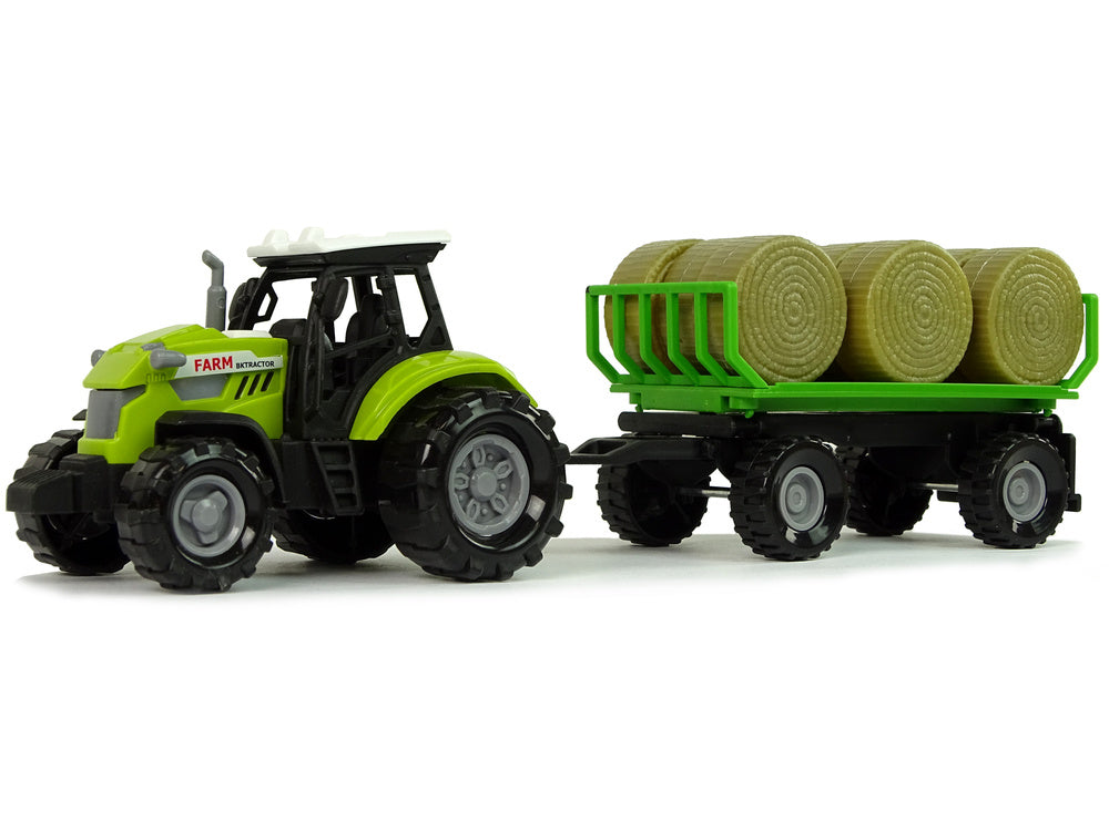 Traktor s přívěsem a balíky sena se zvuky zelený