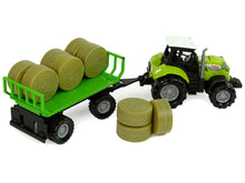 Traktor s přívěsem a balíky sena se zvuky zelený