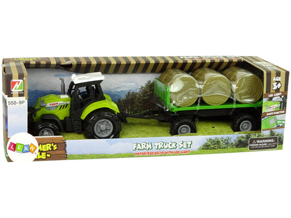 Traktor s přívěsem a balíky sena se zvuky zelený