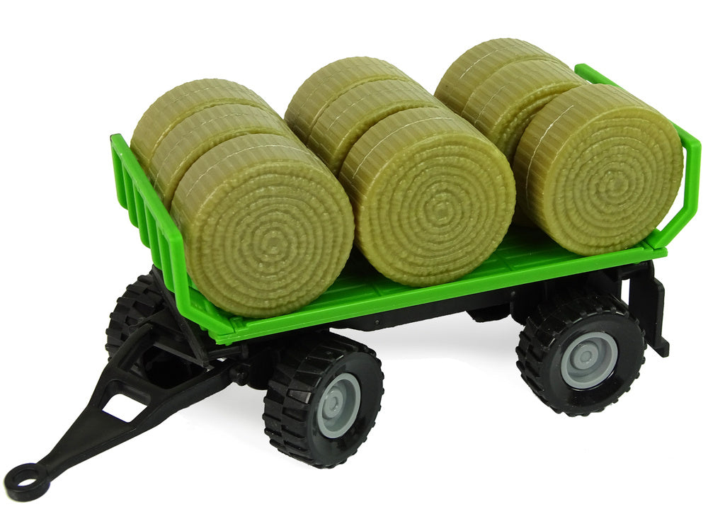 Traktor s přívěsem a balíky sena se zvuky zelený