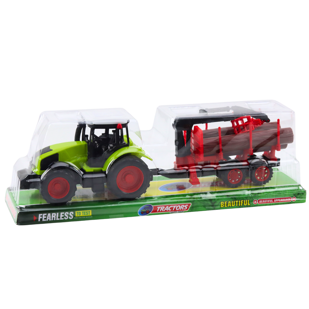 Traktor s přívěsem a hydraulickým jeřábem na přepravu dřeva