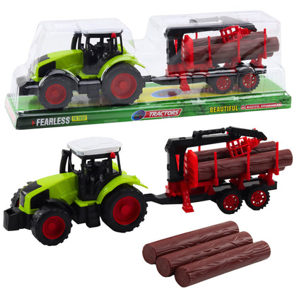 Traktor s přívěsem a hydraulickým jeřábem na přepravu dřeva