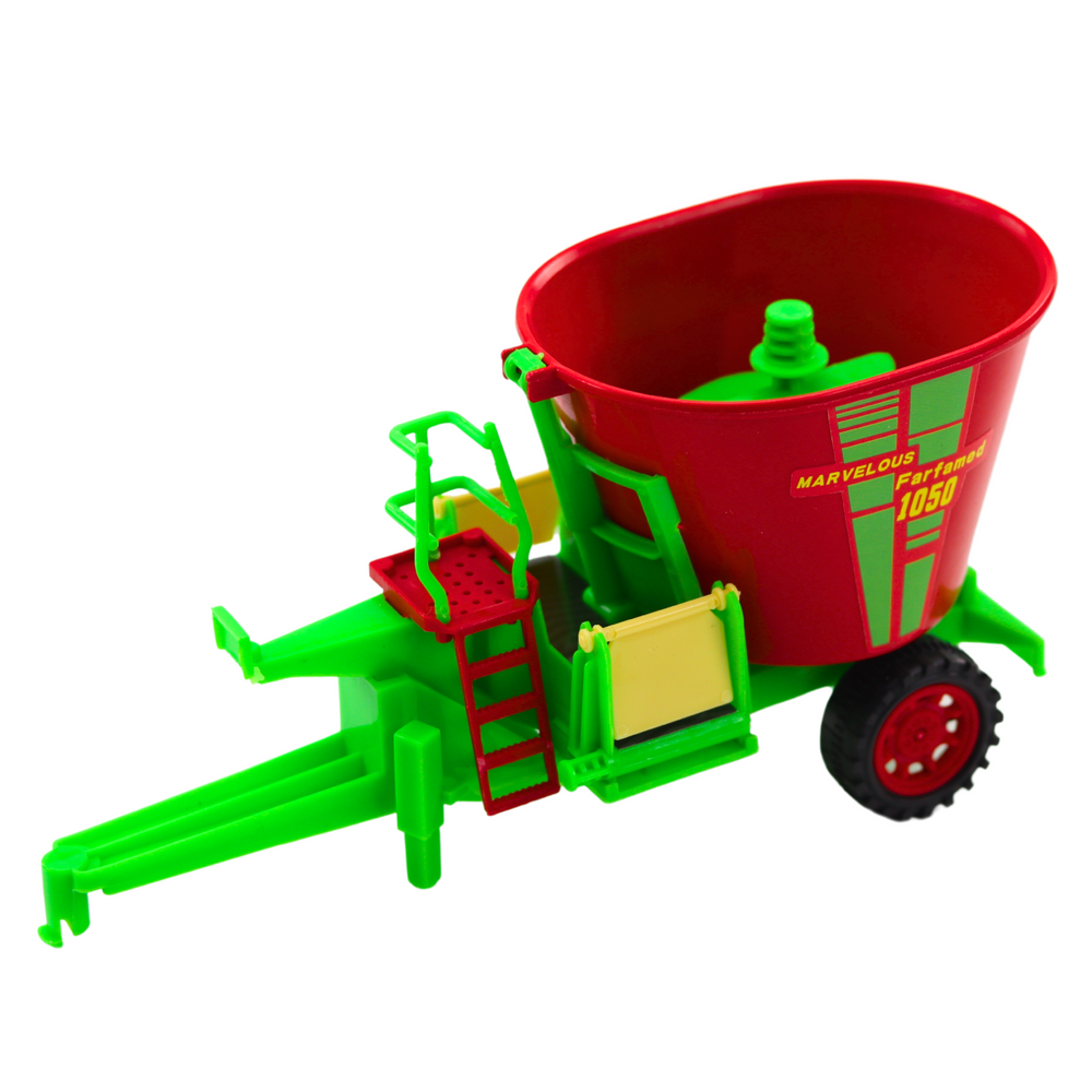 Traktor s přívěsem a krmným vozem sada zemědělských strojů