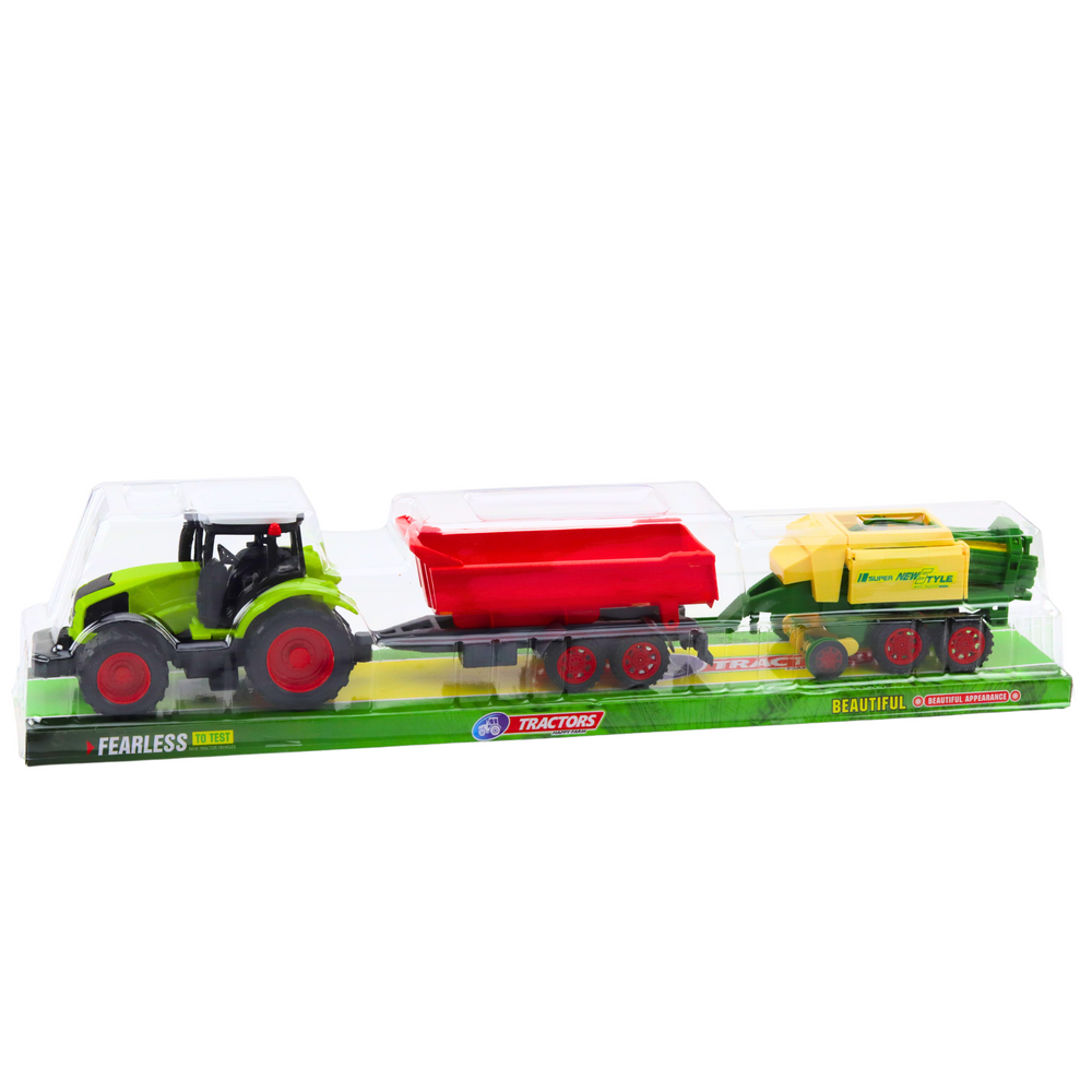 Traktor s přívěsem a lisem na seno zemědělský set 56 cm