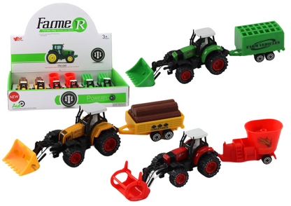 Traktor s přívěsem a radlicí pro děti – žlutý zelený červený